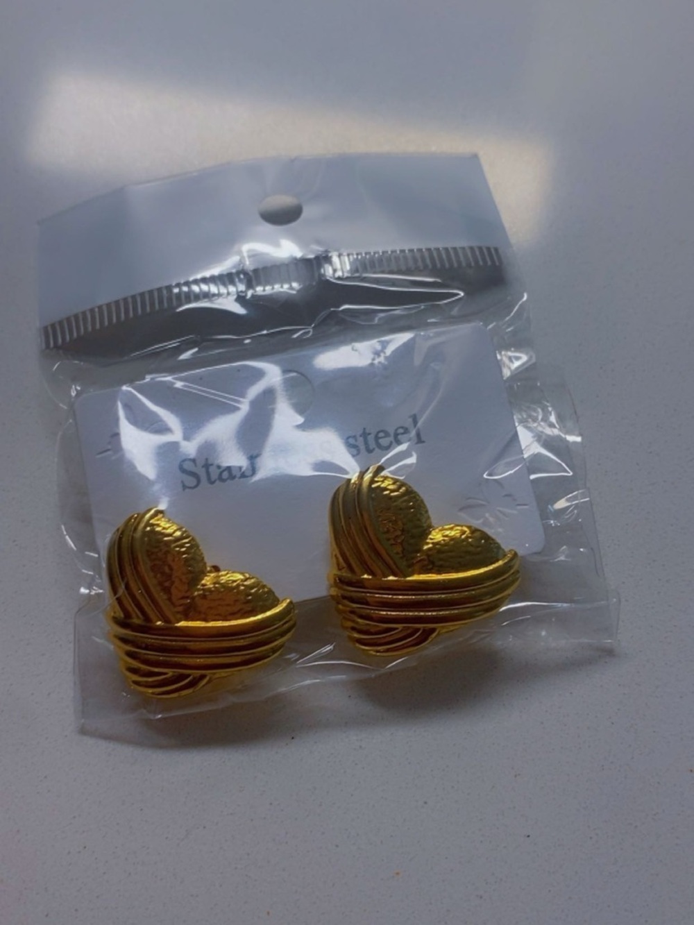 Gold Heart Knot Stainless Steel Stud Earrings